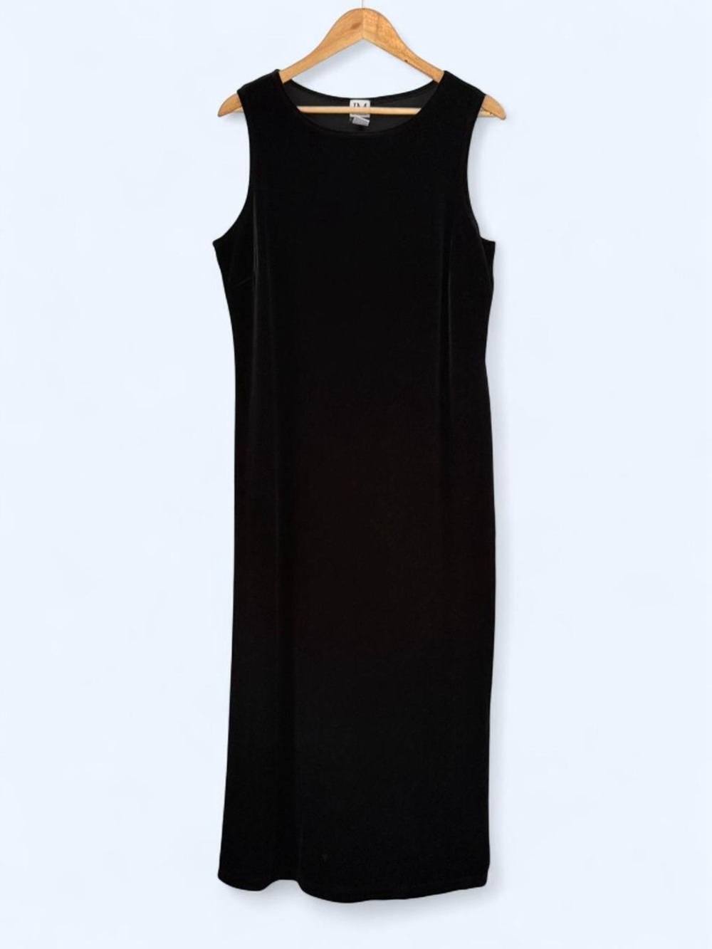 VTG JM Classic Black Sleeveless Velvet Midi Dress Slip On Sz L 90s Whimsigoth